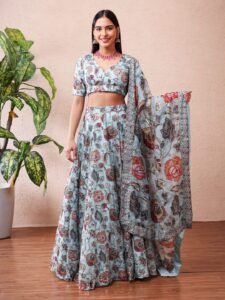Saniya — Aqua Printed Lehenga Set