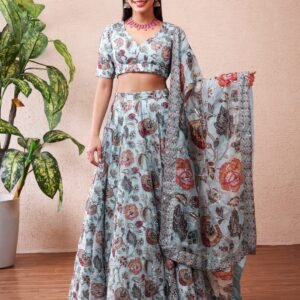 Saniya — Aqua Printed Lehenga Set